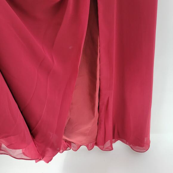 Azazie‎ Gown Womens Large Red Pleated Chiffon High Slit Prom Bridesmaid Dress - Picture 10 of 16